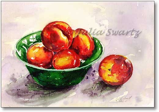 520x367 Still Life Watercolor Painting Of Nectarines - Watercolor Still Life