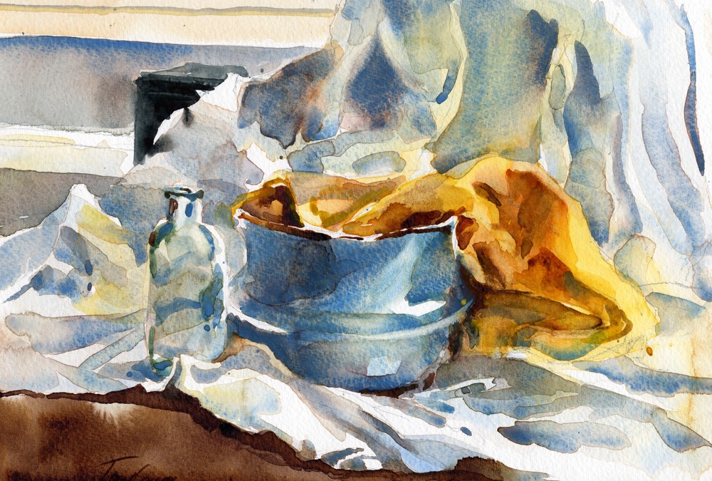 1000x675 Cerulean Watercolor Still Life Painting Vermont - Watercolor Still Life