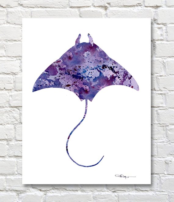 570x664 Stingray Art Print Abstract Watercolor Painting Wall Decor Etsy - Watercolor Stingray