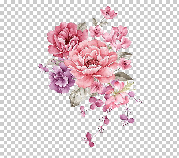 728x640 Flower Paper Watercolor Painting Stock Illustration, Pink Ink - Watercolor Stock