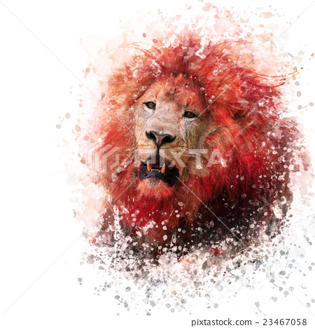 450x468 Lion Head Watercolor - Watercolor Stock