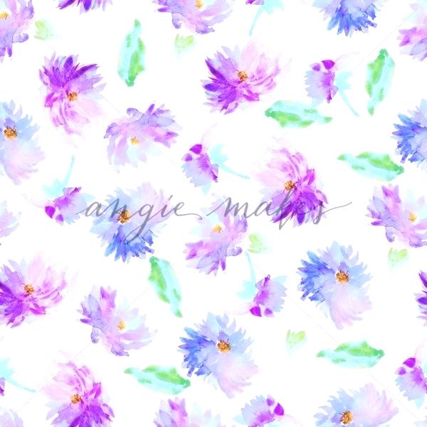 600x600 Blue Watercolor Flowers Pretty Purple And Repeating Pattern The - Watercolor Stock Photo