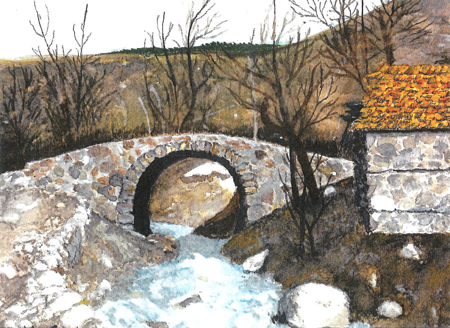 900x656 Lubonja Stone Bridge, Watercolor The Frosina Information Network - Watercolor Stone