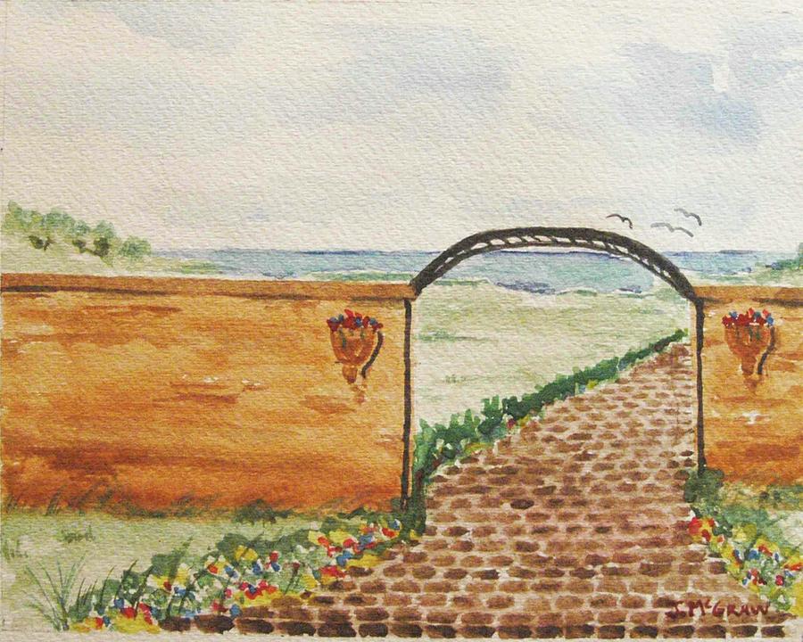 900x720 Cobble Stone Path To The Beach Watercolor Painting By Jim Mcgraw - Watercolor Stone