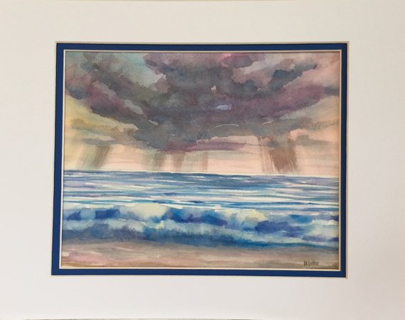 570x451 Original Watercolor Painting Storm Clouds Lake Ocean Beach Etsy - Watercolor Storm Clouds