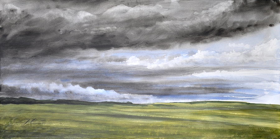 900x446 Rolling Storm Clouds Farmland Watercolor Painting Drawing By Mike - Watercolor Storm Clouds