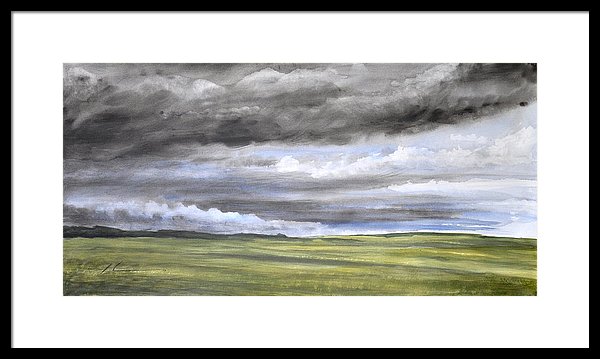 600x359 Rolling Storm Clouds Farmland Watercolor Painting Framed Print By - Watercolor Storm Clouds