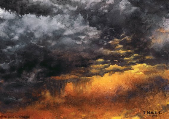 570x400 Storm Sky Original Watercolor Painting Dramatic Sky Painting Etsy - Watercolor Storm Clouds