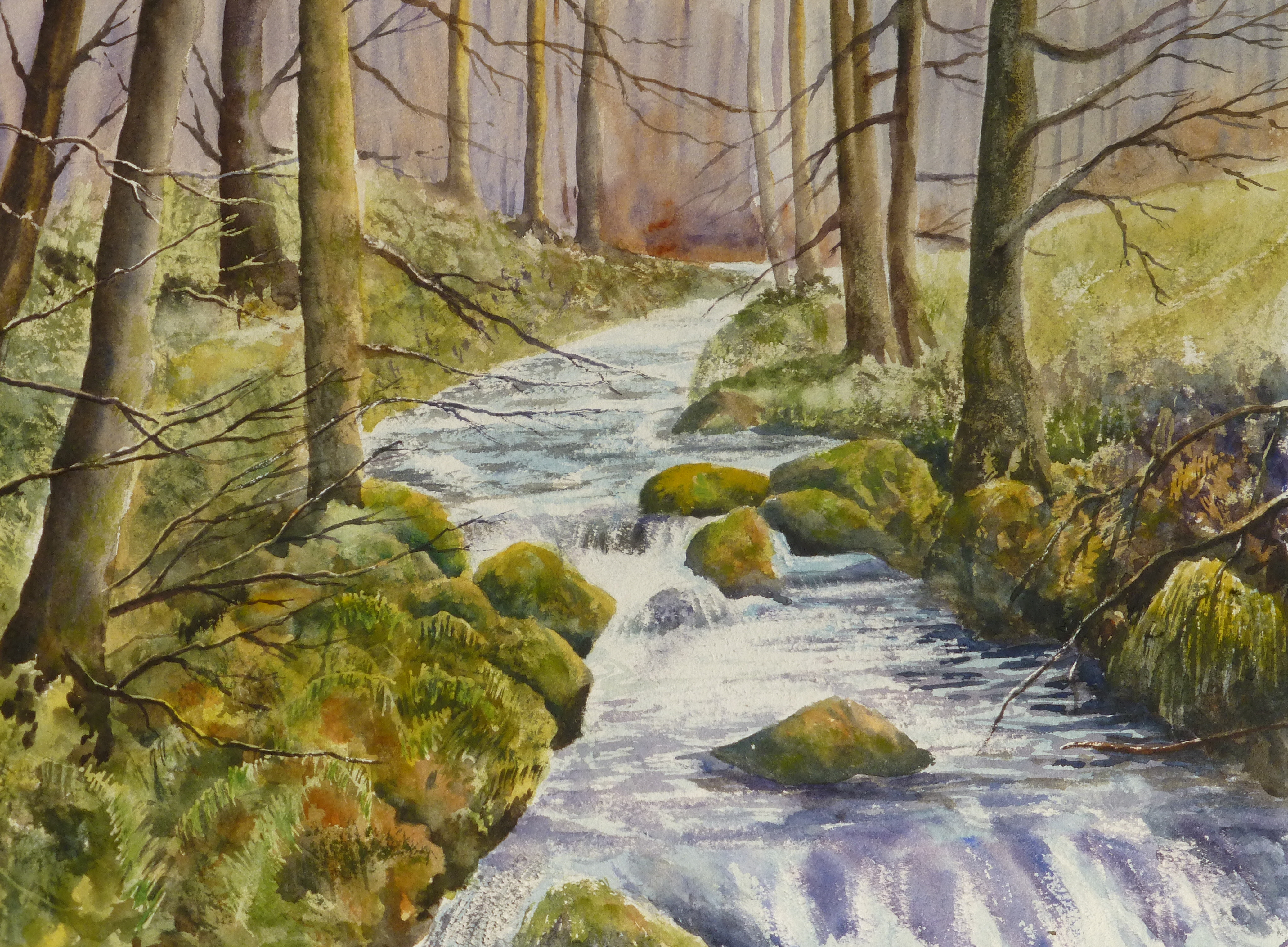 4151x3051 Lake District Stream Watercolour Painting Graham Mcquade - Watercolor Stream
