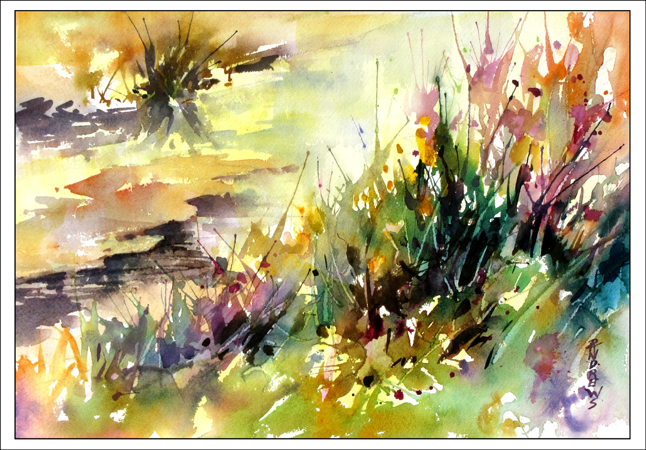 1280x893 Rae Andrews Sun Kissed Stream..watercolor Landscape...texas - Watercolor Stream