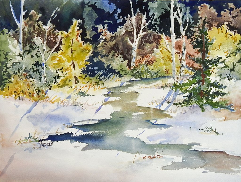 1024x775 Sunlit Forest Stream Watercolor Painting Artifax Antiques Amp Design - Watercolor Stream
