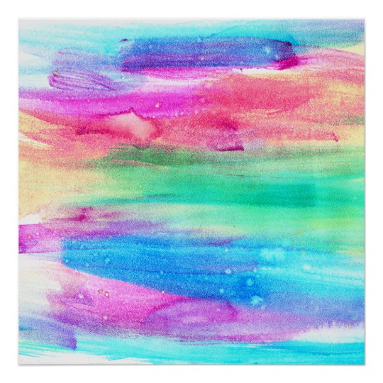 540x540 Neon Rainbow Abstract Watercolor Stripes Poster - Watercolor Stripes