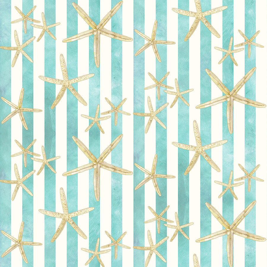 900x900 White Finger Starfish Watercolor Stripe Pattern Painting By Audrey - Watercolor Stripes