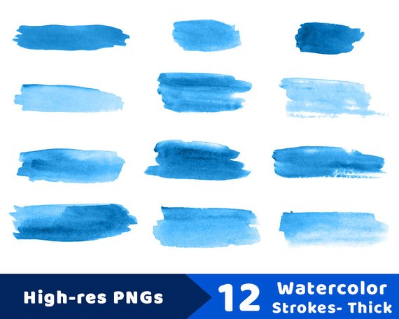 570x456 12 Watercolor Brush Strokes Clipart Wide Blue Brush Strokes Etsy - Watercolor Stroke