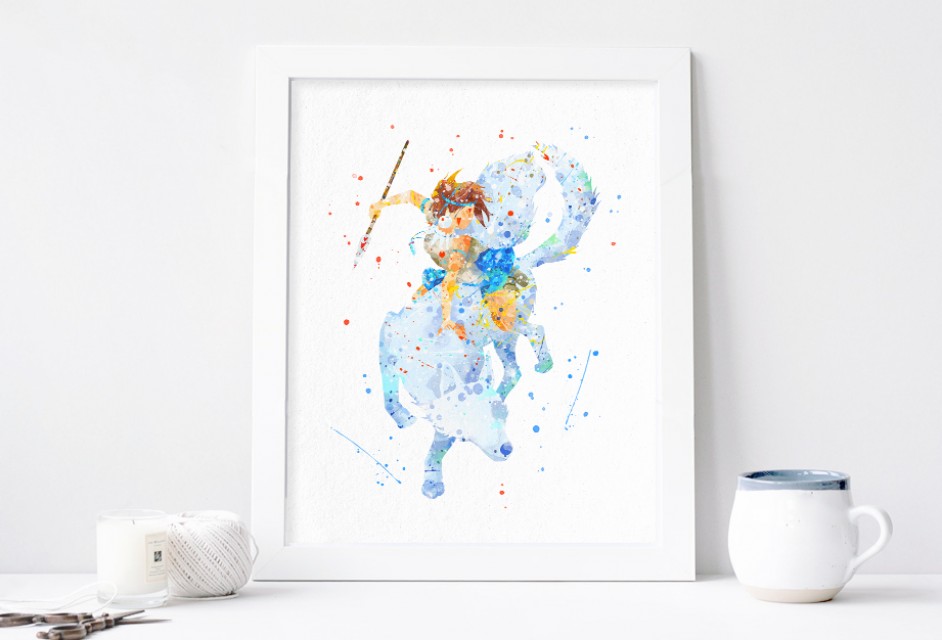 942x640 Princess Mononoke Watercolor Studio Ghibli Print, Hayao Miyazaki - Watercolor Studio Ghibli