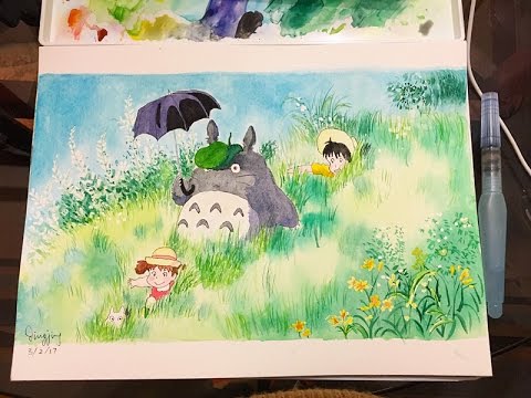 480x360 Watercolor Painting , Totoro, Studio Ghibli, Miyazaki - Watercolor Studio Ghibli