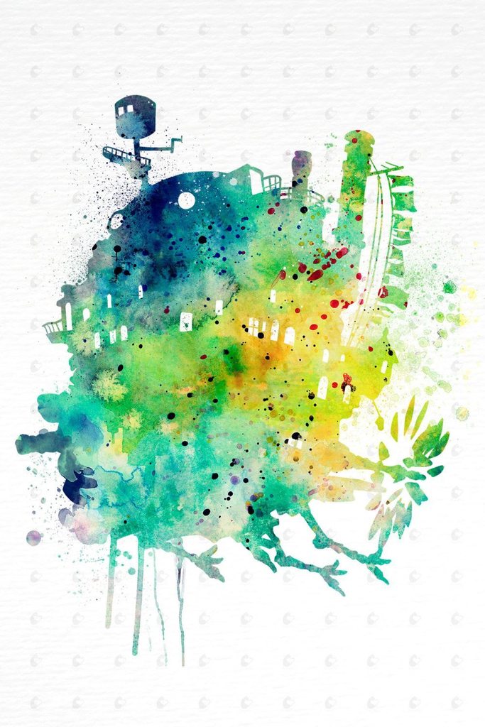 683x1024 Moving Castle Watercolor Art Poster Penelopeloveprints - Watercolor Studio Ghibli