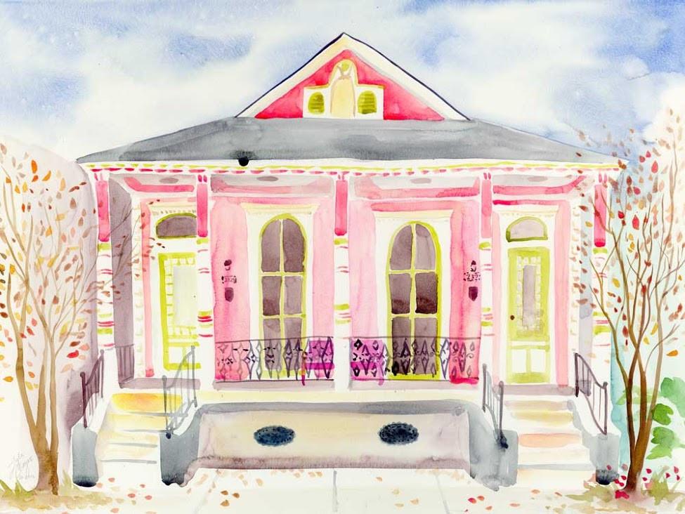 975x732 Pink Shotgun Watercolor Mini Print Dat City Stuff - Watercolor Stuff