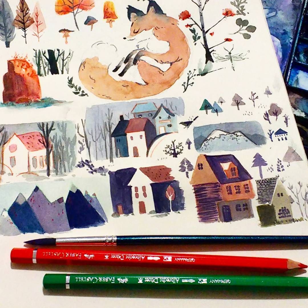 1080x1080 Studying Houses Tonight C More Stuff For My Upcoming Comic - Watercolor Stuff