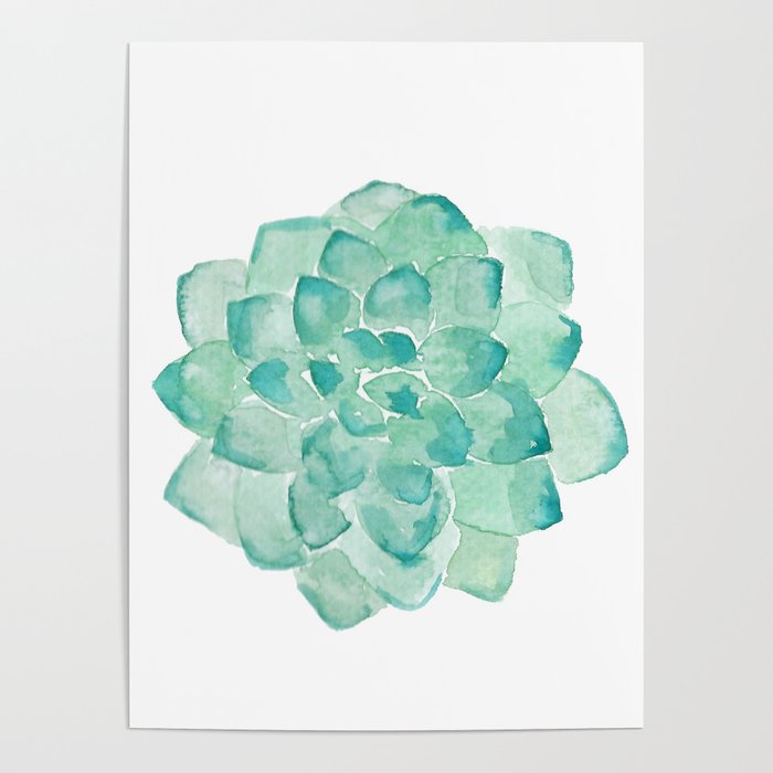 700x700 Watercolor Succulent Print In Seafoam Green Poster By Peggieprints - Watercolor Succulent