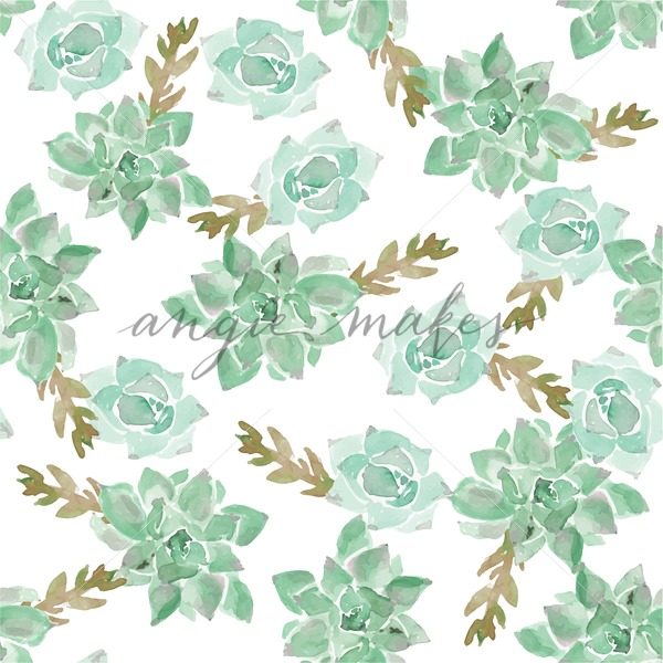 600x600 Green Succulent Watercolor Cactus Background Pattern - Watercolor Succulent Background