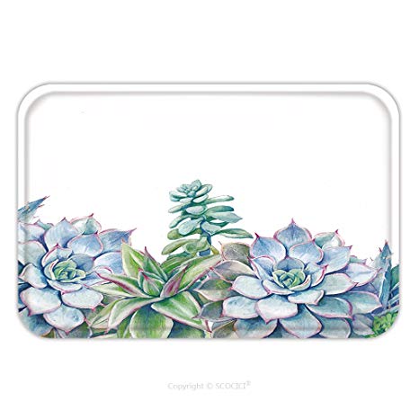 466x466 Flannel Microfiber Non Slip Rubber Backing Soft - Watercolor Succulent Background