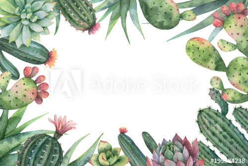 500x334 Watercolor Vector Card Of Cacti And Succulent Plants Isolated On - Watercolor Succulent Background