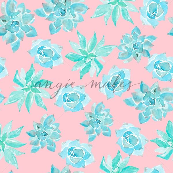 600x600 Cute Pink And Teal Watercolor Succulent Pattern. Watercolor - Watercolor Succulent Background