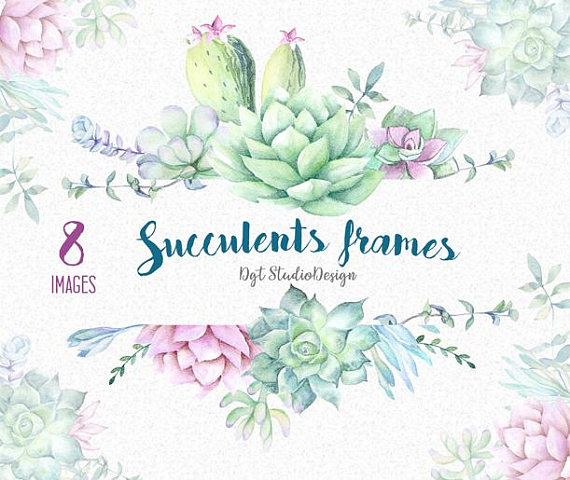 570x480 Watercolor Clipart Succulent Frame Wreath Cactus Elements Separate - Watercolor Succulent Clipart