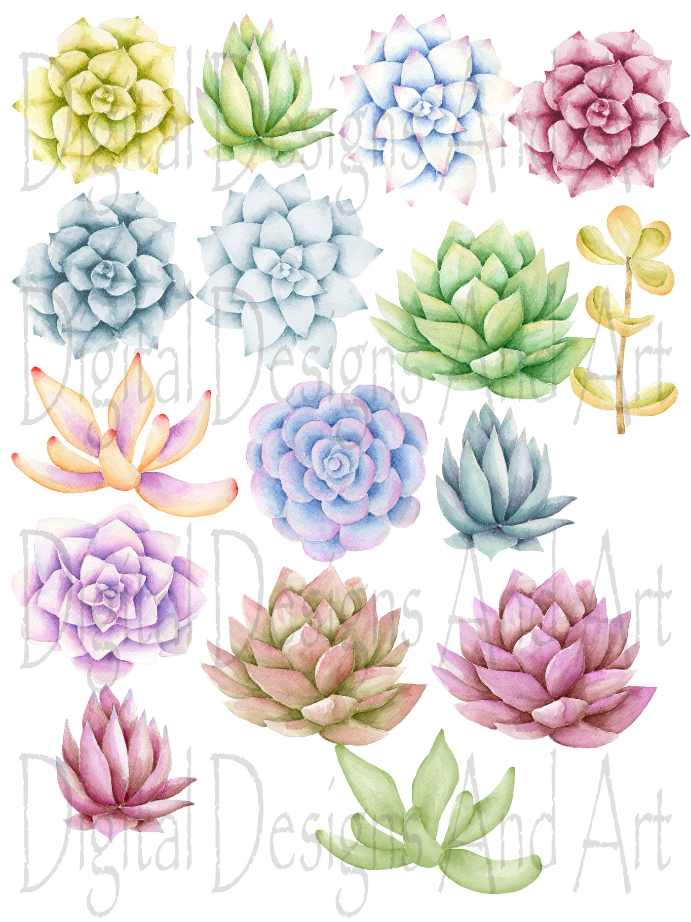 1400x1867 Watercolor Succulent Clipart By Digitaldesignsandart - Watercolor Succulent Clipart