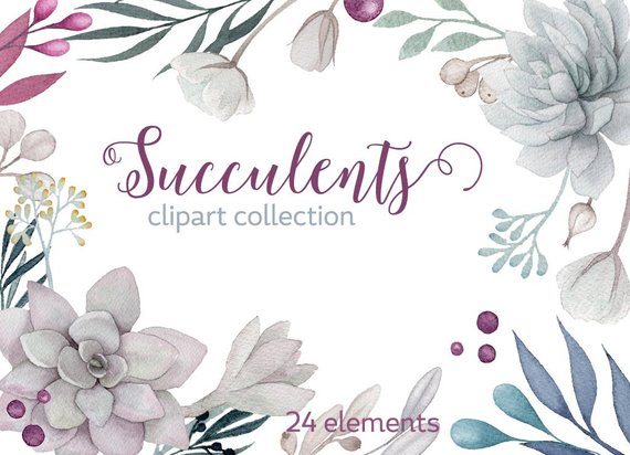 570x412 Watercolour Succulent Clipart Wedding Clip Art Flower Etsy - Watercolor Succulent Clipart