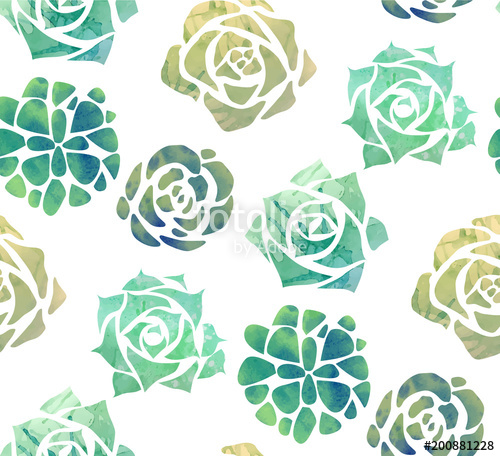 500x456 Seamless Texture With Watercolor Succulents On A White Background - Watercolor Succulent Wallpaper
