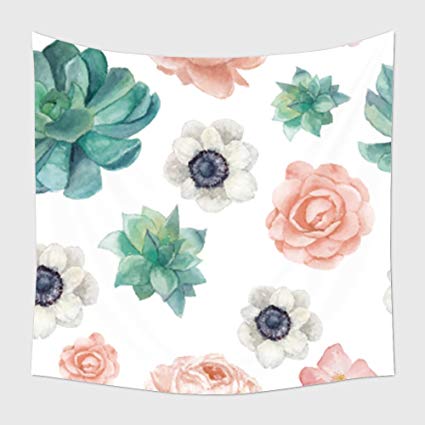 425x425 Home Decor Tapestry Wall Hanging Watercolor Succulents - Watercolor Succulent Wallpaper