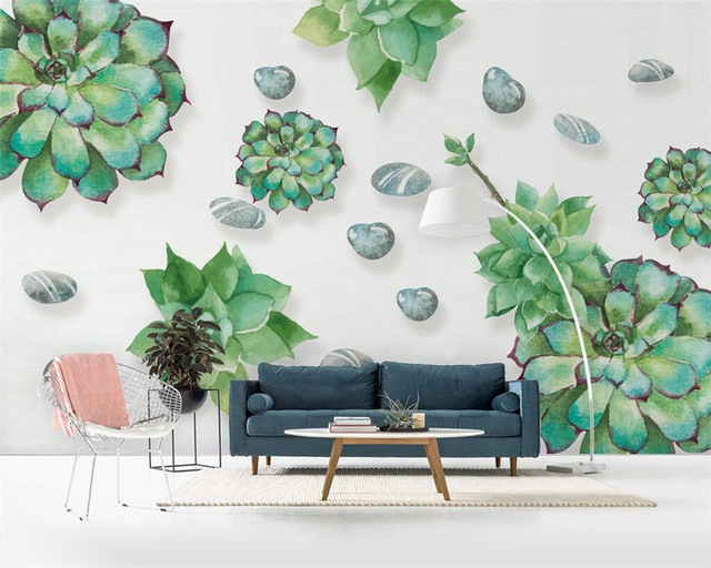 640x512 Beibehang Custom Wallpaper Fresh And Beautiful Succulent Plants - Watercolor Succulent Wallpaper