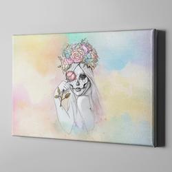250x250 Painted Lady Watercolor Rose Crown Sugar Skull Wrapped Canvas - Watercolor Sugar Skull