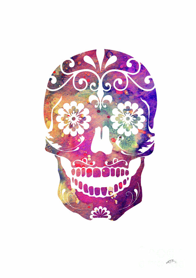 636x900 Sugar Skull 2 Watercolor Print Digital Art By Svetla Tancheva - Watercolor Sugar Skull