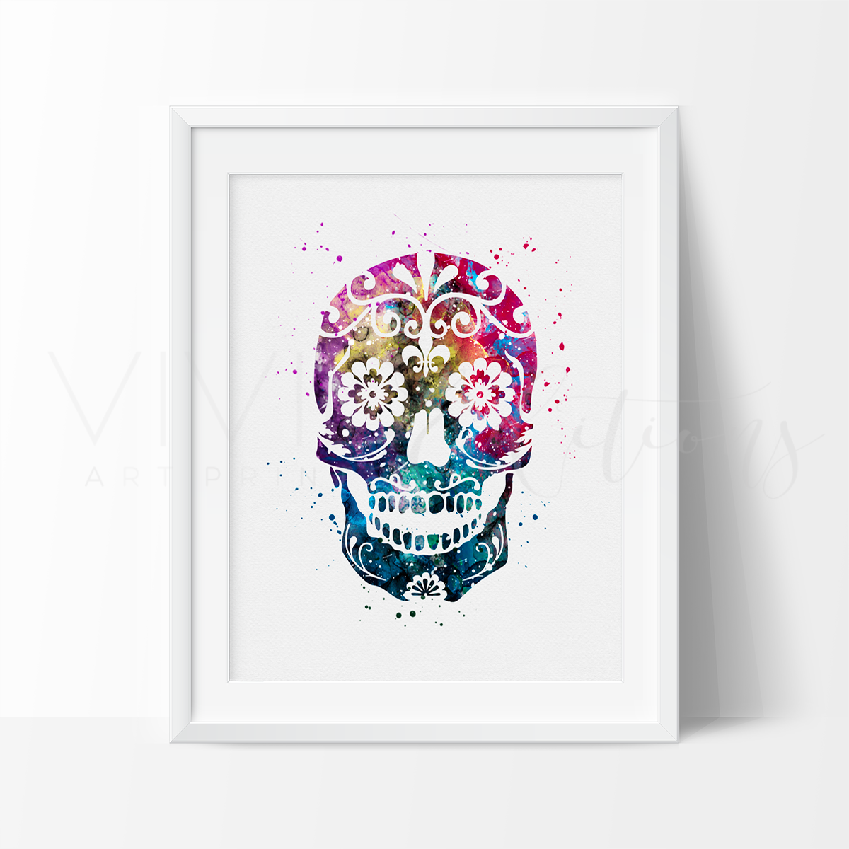 1200x1200 Sugar Skull Watercolor Art Print Wall Decor - Watercolor Sugar Skull