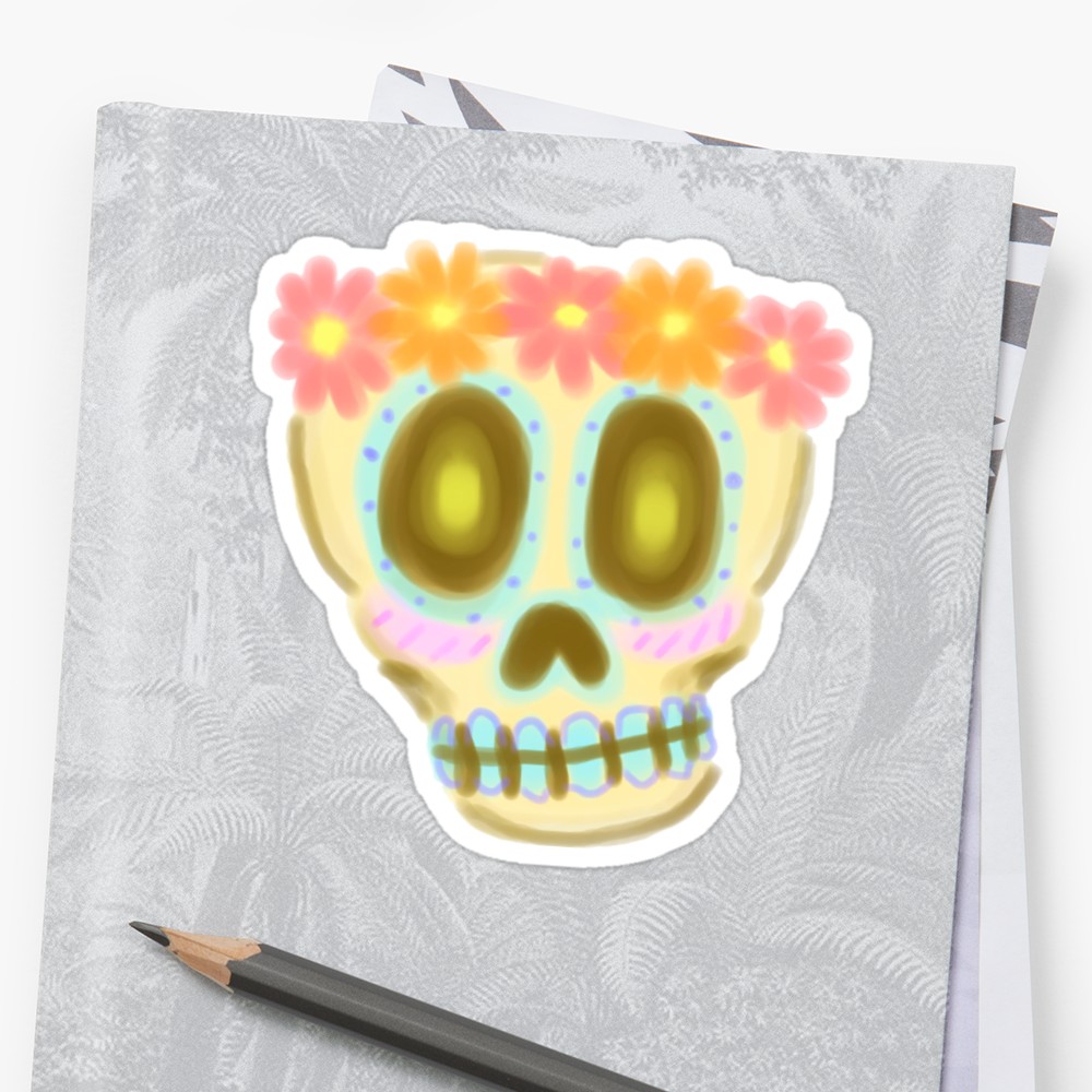 1000x1000 Watercolor Sugar Skull Stickers By Jmendezart Redbubble - Watercolor Sugar Skull