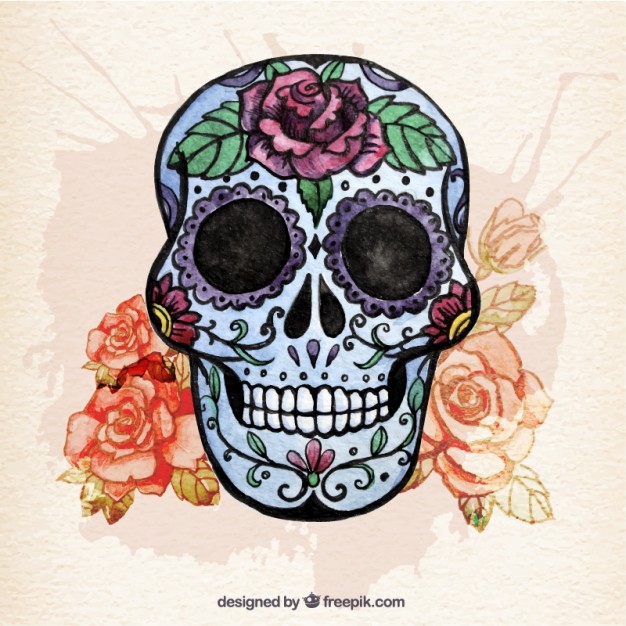 626x626 Watercolor Sugar Skull With Flowers Vector Free Download - Watercolor Sugar Skull