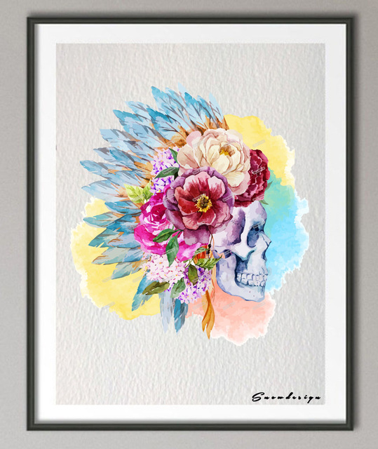 539x640 Diy Original Watercolor Sugar Skull Day Of The Dead Wall Art - Watercolor Sugar Skull