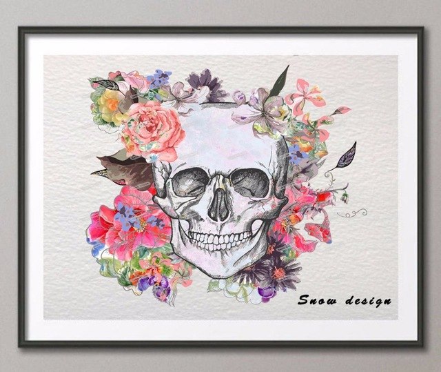 640x539 Original Watercolor Mexican Sugar Skull Canvas Painting Wall Art - Watercolor Sugar Skull