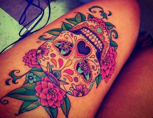 534x411 90 Stunning Skull Tattoo Ideas For Women - Watercolor Sugar Skull Tattoo