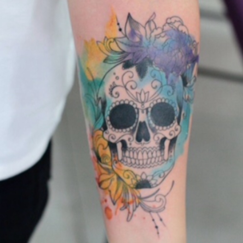 782x782 Dehtattoo Sugar Skull And Flowers. Watercolor. - Watercolor Sugar Skull Tattoo