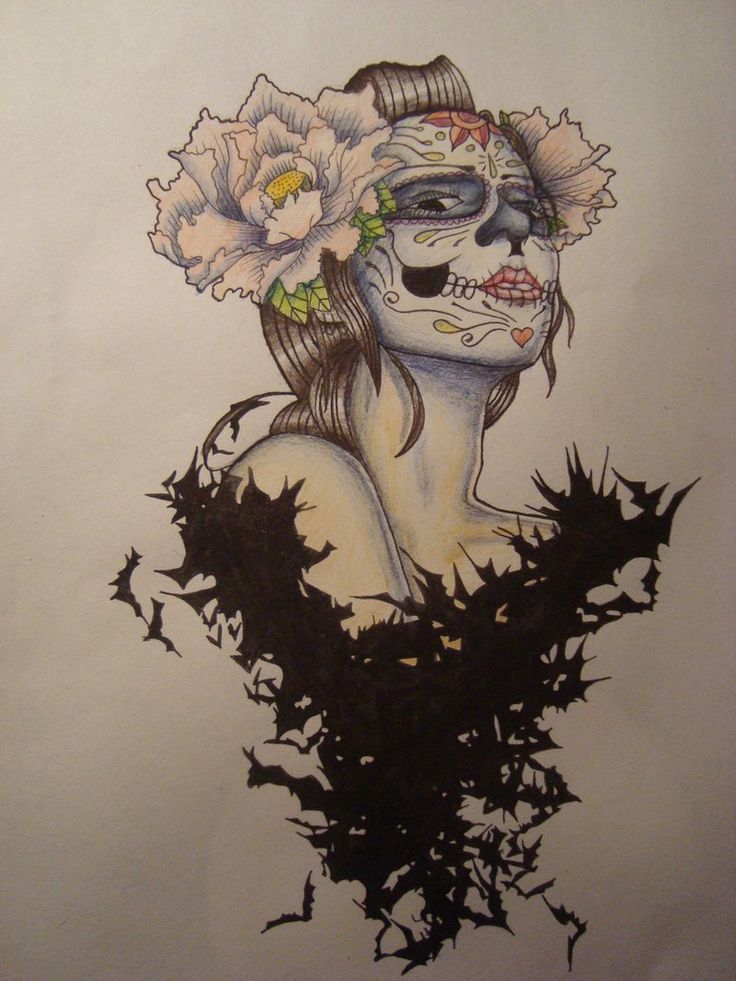736x981 Drawn Sugar Skull Watercolor - Watercolor Sugar Skull Tattoo