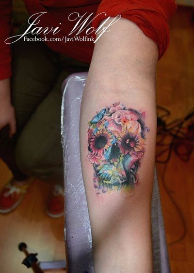 400x561 Javi Wolf Watercolor Sugar Skull Tattoo Tattoos - Watercolor Sugar Skull Tattoo