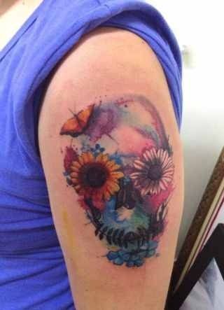 320x443 Watercolor Sugar Skull Tattoo - Watercolor Sugar Skull Tattoo
