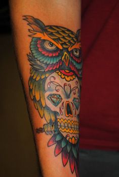 235x350 Watercolor Sugar Skull Owl Tattoo Owl Amp Sugar Skull Tattoo By - Watercolor Sugar Skull Tattoo