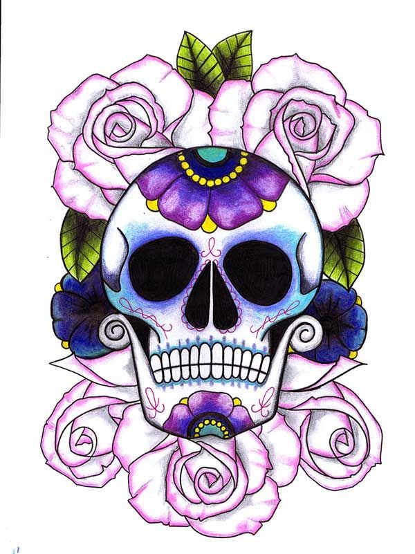 600x801 Watercolor Tattoo - Watercolor Sugar Skull Tattoo