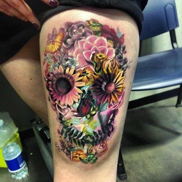 600x600 37 Best Skull Tattoos Ever - Watercolor Sugar Skull Tattoo