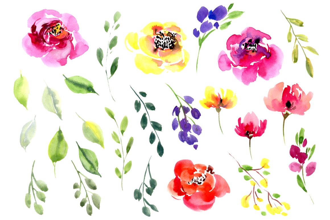 1160x772 Bright Watercolor Summer Flowers Collection - Watercolor Summer